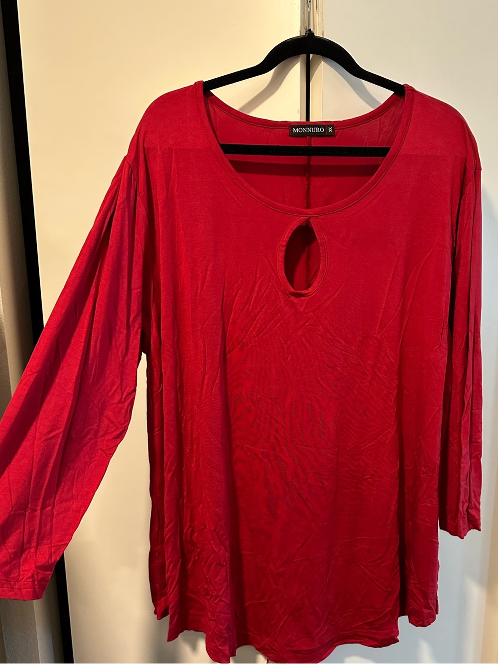 Red Long-Sleeve Keyhole Tee for Women